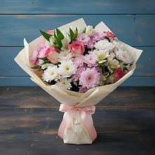 Букет цветов из:  Хризантемы, Альстромерии и Розы в Советском